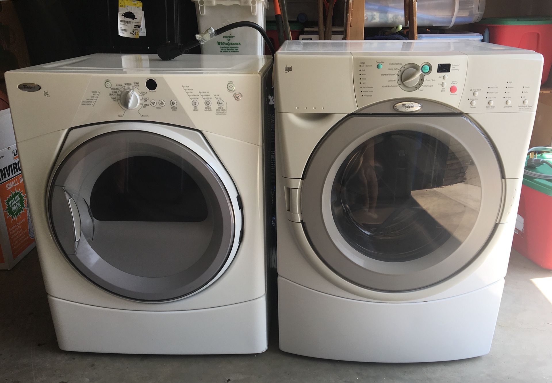Whirlpool duet electric front load washer and dryer.
