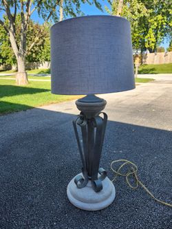 Large Rustic Metal Table Lamp with Fabric Shade – 32” Tall