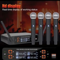  4Channel  UHFWireless Microphone System, Handheld Wireless Microphone Cordless Microphone Pro, For Karaoke, Wedding, DJ, Party, Presentation, Church,