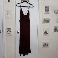 Young Fabulous & Broke Satin Burgundy High-Low Wrap Dress Size XS