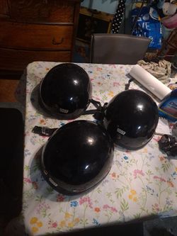 3 Size S Black Skull Helmets w/ ChinStraps
