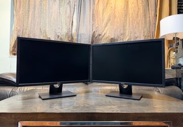 Two ( dual ) DELL E2417H 24” flatscreen widescreen Full HD 1080p VGA DP comfort display computer monitors