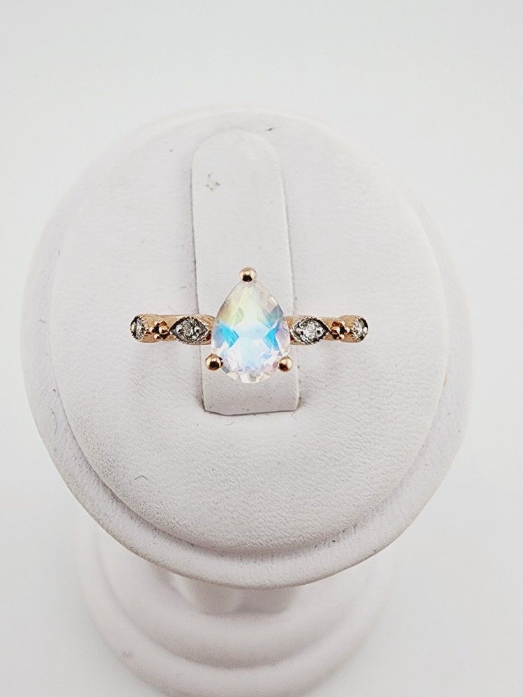 14k rose gold rainbow moonstone & diamond ring