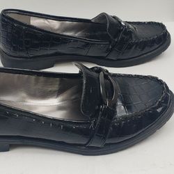 Anne Klein Womens 8.5 M Akloray Croc Print Loafers Slip Shoes Blac