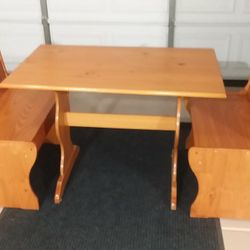 WOOD TABLE WITH STORAGE BENCHES