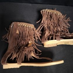 Women's Brown Forever Frayed Caged Fringe Ankle Sandals (Size 8)