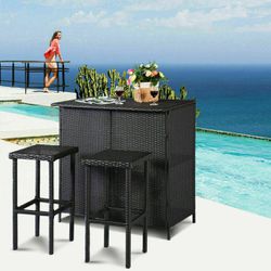 NEW Outdoor 3 PCS Bar Set Furniture Table & 2 Stools Patio Set Backyard side patio