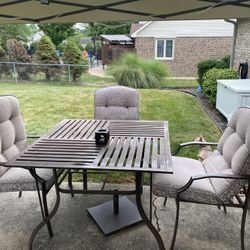 Patio Table And 4 Chairs W Cushions   W Umbrella  Stand….