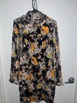 Black Floral Long Sleeve Shirt Dress