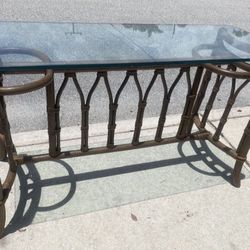 Vintage Mid Century Modern Ficks Reed 70s Wrapped Console Rattan Bamboo