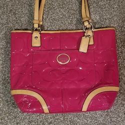 Coach Peyton Embossed Magenta Patent Leather Tote 