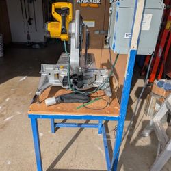 Dewalt DWS715 Miter Saw On A Work Table