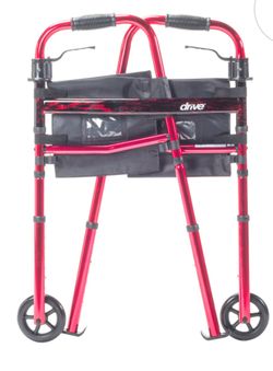Deluxe "Drive" Folding Travel Walker with 5" Wheels, Flame Red Crossbar