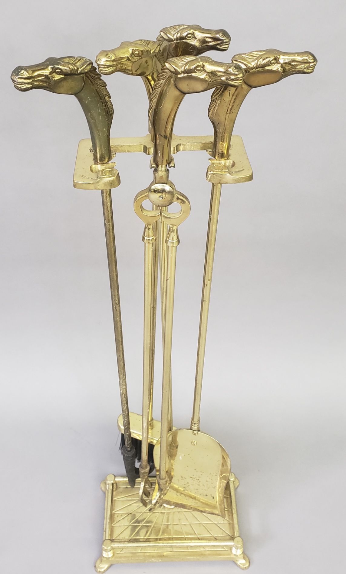 **L@@K @ Vintage Five Piece Solid Brass Horse Head Fire Tool Set**