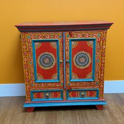 🎨 VIBRANT Hand-Painted Indian Style Cabinet
