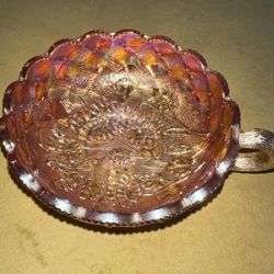 Vintage Antique Imperial Glass Pansy Marigold Carnival Glass 6" Handled Bon Bon Dish