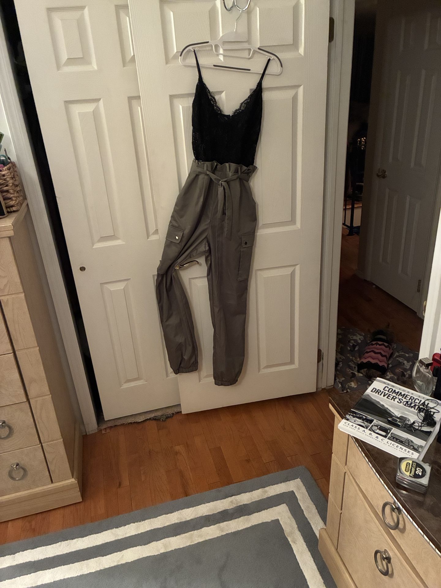 Fashion Nova Black Lace And Green Cargo Jumpsuit