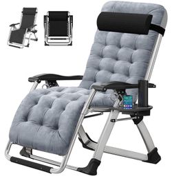 Zero Gravity Chair, Lawn Recliner, Reclining Patio Lounger Chair, Folding Portable Chaise with Detachable Soft Cushion, Cup Holder, Headrest