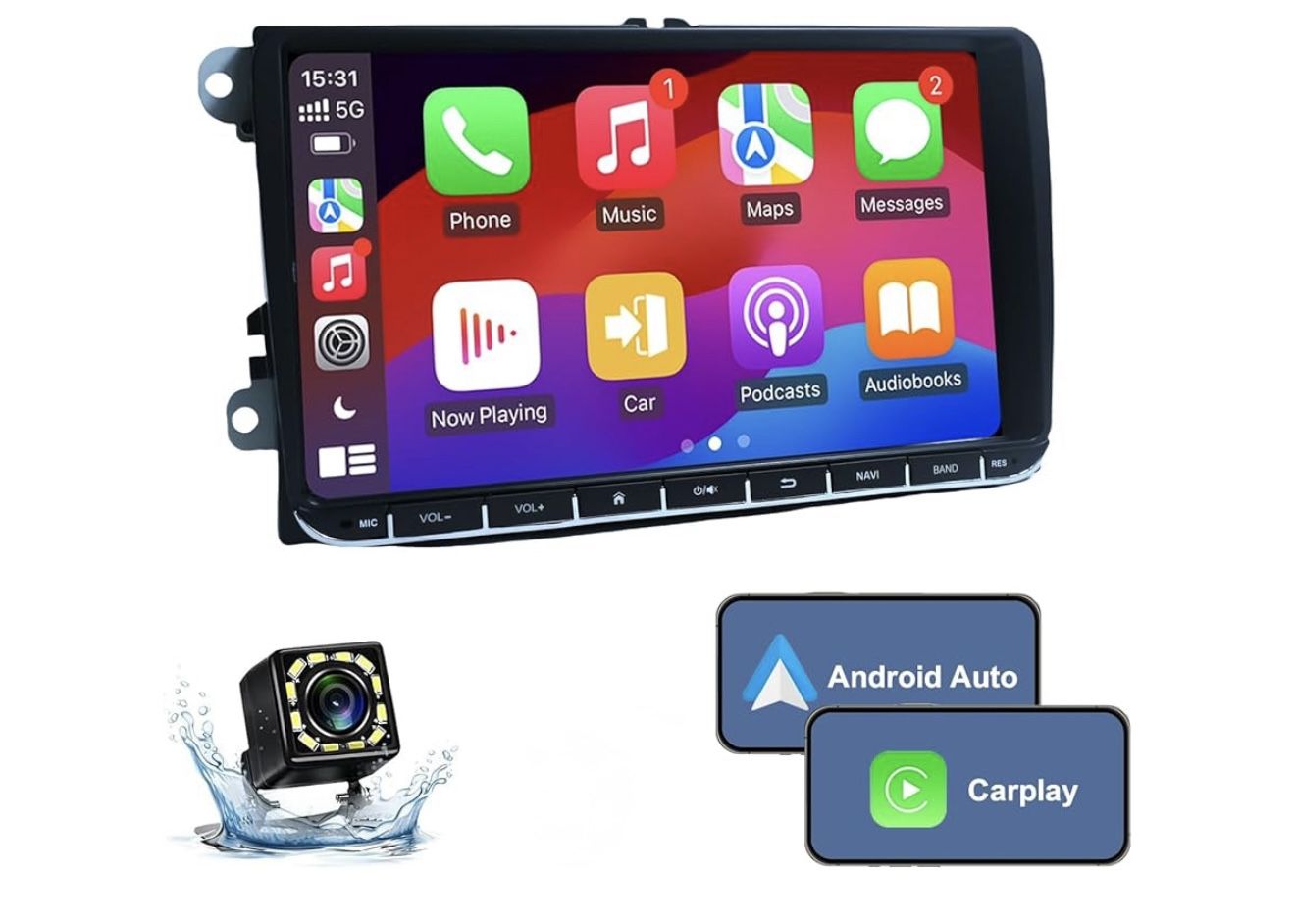 2G+32G Android13 9 Inch IPS Touchscreen Car Stereo for VW Passat Jetta Tiguan Golf MK5 MK6 T5 EOS Polo Radio with Wireless Apple CarPlay Android Auto