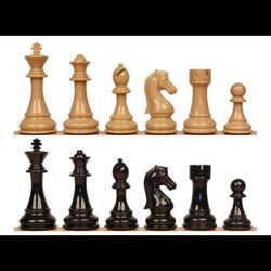 King's Knight Series Resin Chess Set with Black & Wood Grain Pieces - 4.25" King