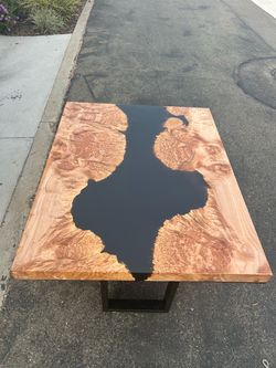 Live Edge Burl Wood Black Epoxy Resin Table