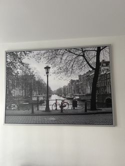 Large Framed Wall Art — Amsterdam Canal Scene Print (55 in x 39 in)