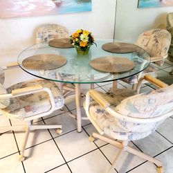 Dining Table  ( Glass ) And 4 Chair Swivel & Rock