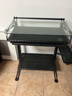 Black Metal Computer Desk with Glass Top