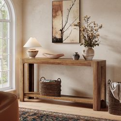 Tribesigns 63 Inch Entryway Console Table, 2-Tier Farmhouse Narrow Sofa Table Behind Couch, Accent Entrance Console Furniture for Entryway, Foyer, Hal