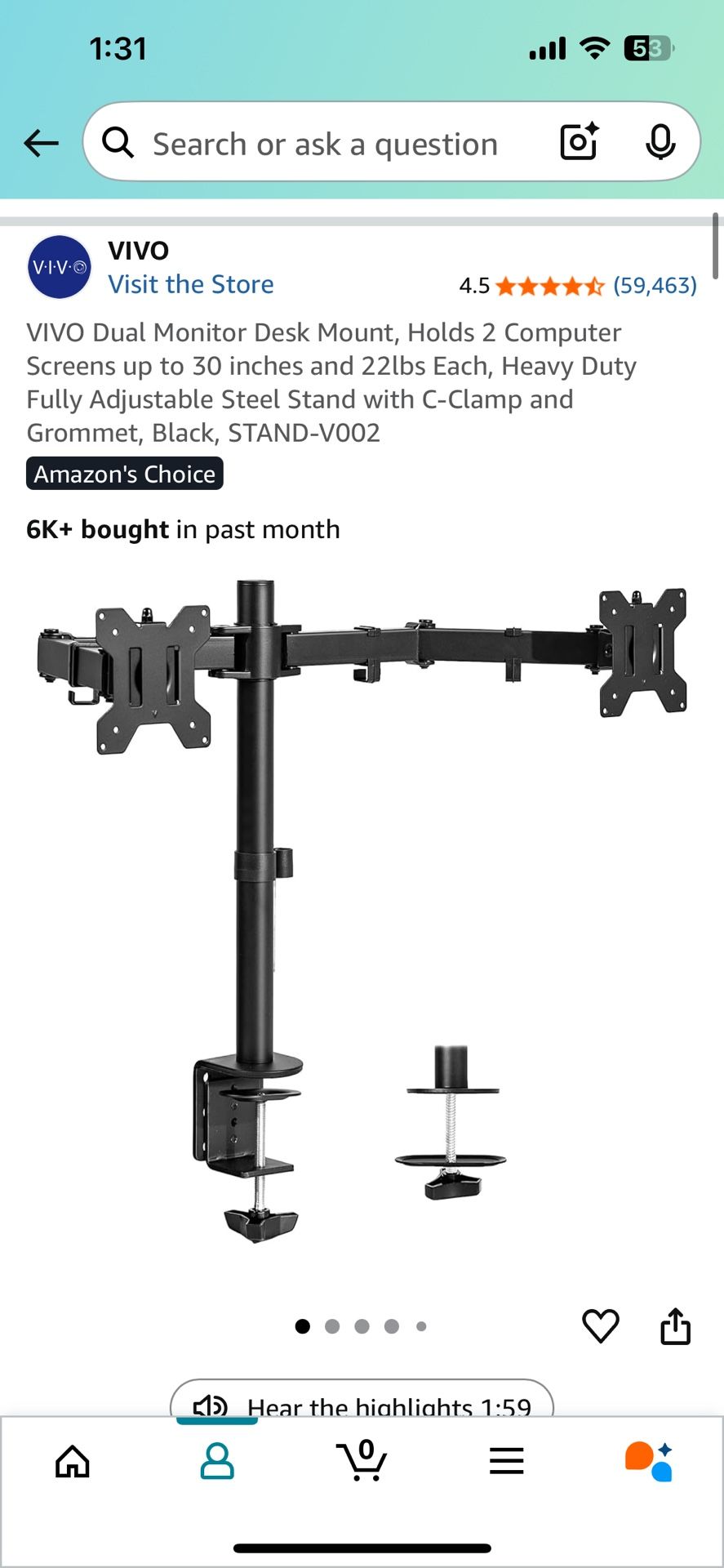 VIVO Dual Monitor Mount