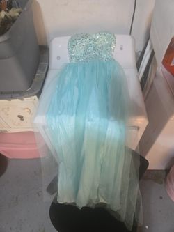 Teal Sequin Bodice Tulle Formal Gown