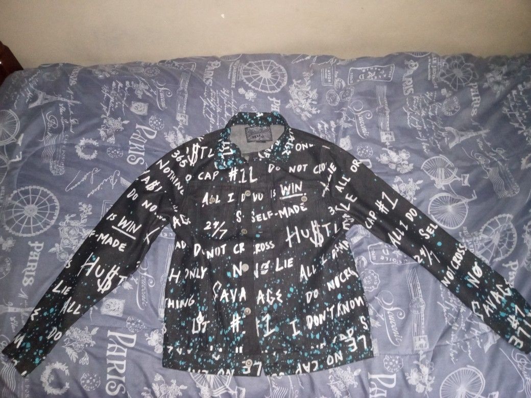 blue jean jacket with designs 