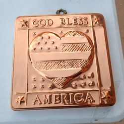 Vintage God Bless America Copper Plaque Patriotic USA