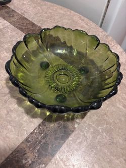 Vintage green mcm glass bowl