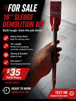 Sledge 16" Demolition Bit 1" Hex