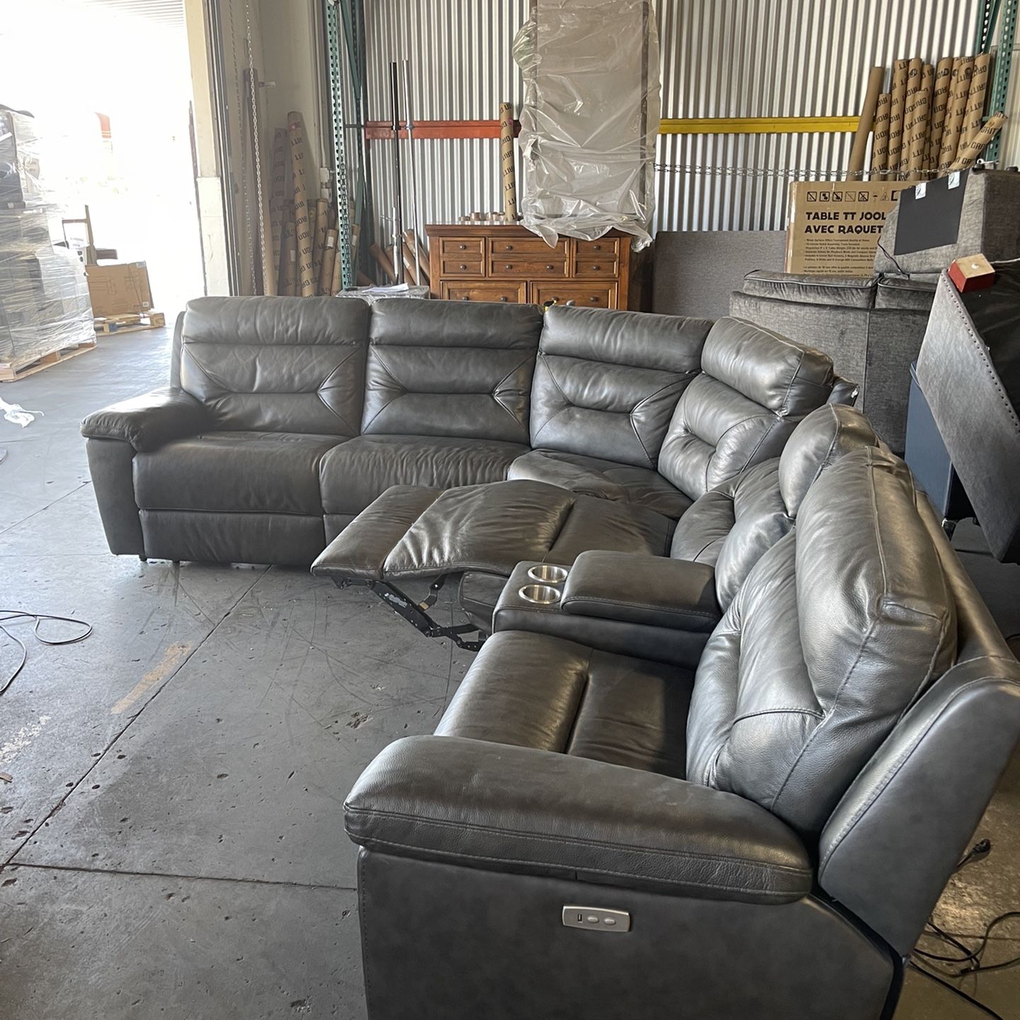 Corry 6 piece Grey Leather Power Reclining Sectional At A Great Price for Sale in La Mirada CA OfferUp