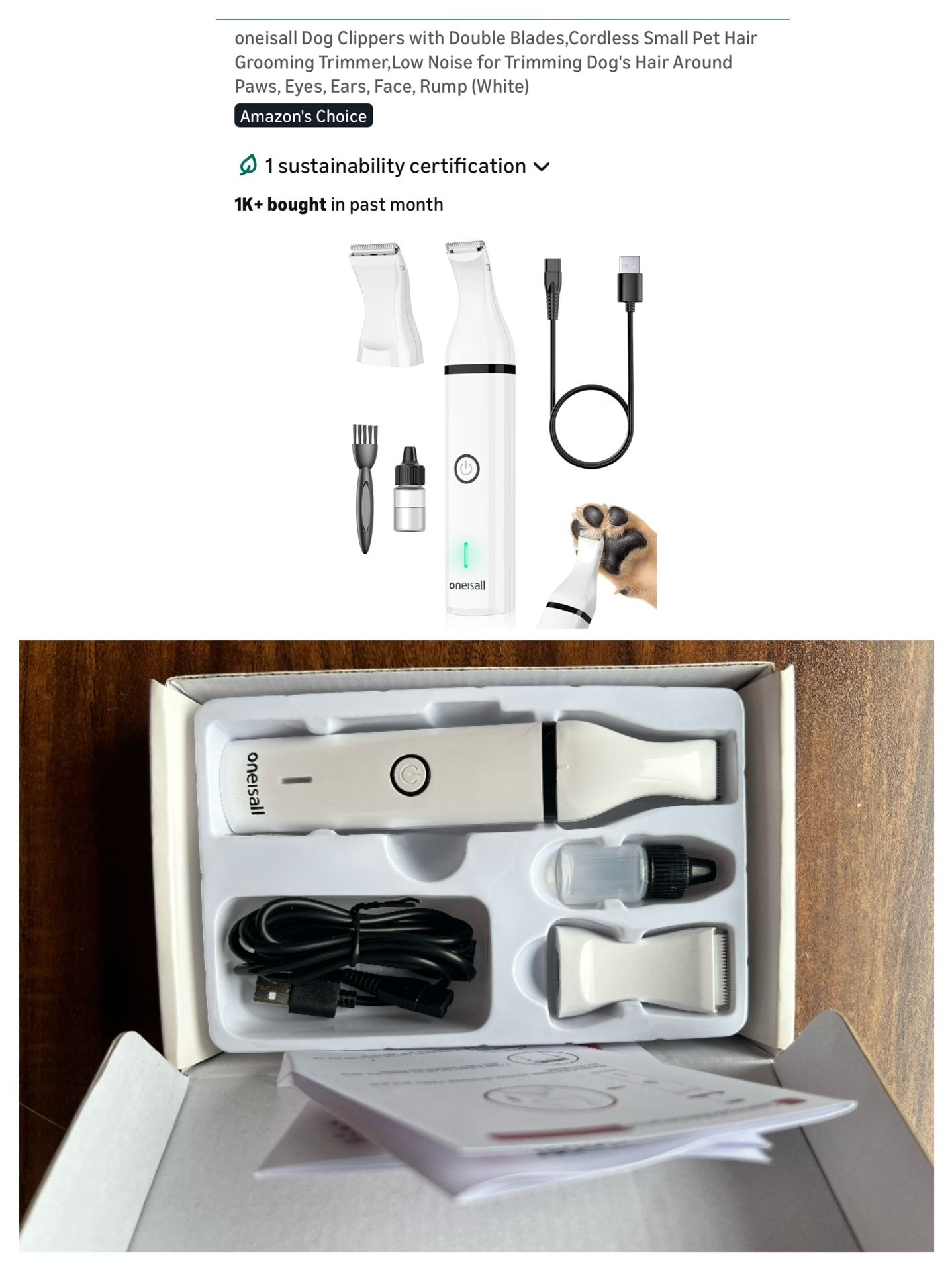 Dog Clippers with Double Blades,Cordless Small Pet Hair Grooming Trimmer,Low Noise for Trimming