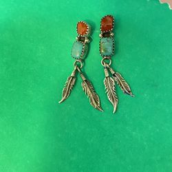 Southwestern Indian   Coral & Turquoise  Sterling silver With feather