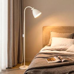 White Floor Reading Light Lamp, 9W LED Tri Color Dimming, Gooseneck Adjustment, Iron Lampshade, Work Desk Lamp