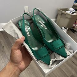 Manolo Blahnik Green Satin Heels