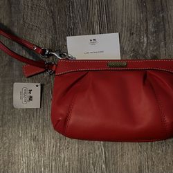 Red Coach Leather Wristlet BRAND NEW