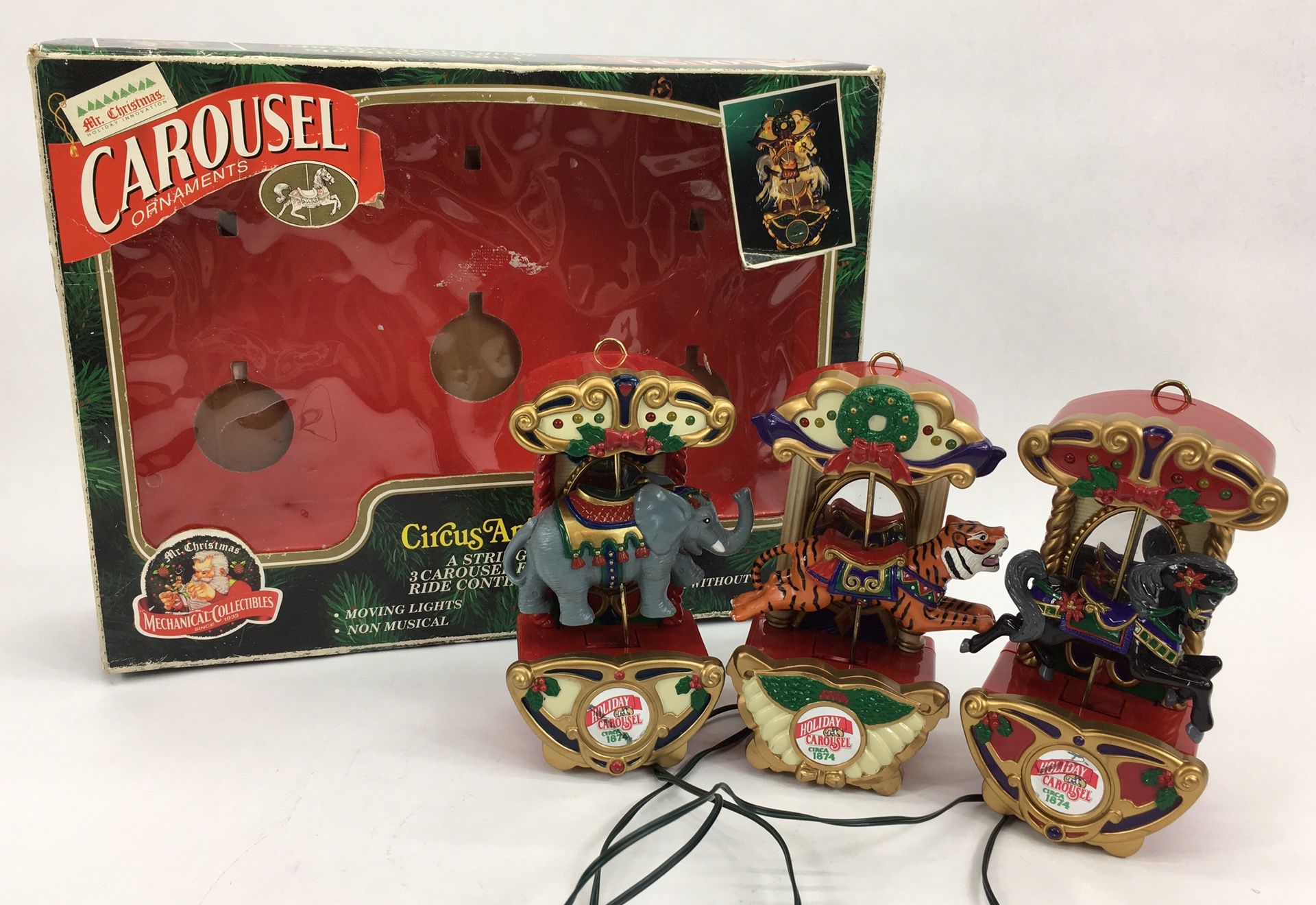 7” Vintage 1993 Mr. Christmas Circus Animals Carousel Ornaments (Complete!)