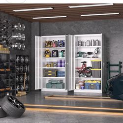 Black Metal Storage Cabinet with Lock,72" Tall Lockable Garage Storage Cabinet with Doors and Shelves, Cabinets for Home Office, Warehouse