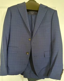 Bonobos Navy Blue Plaid Windowpane Suit 36s 29w