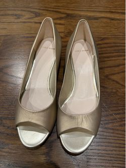 Cole Haan Metallic Gold Peep Toe Wedge Pumps Women’s Size 7B