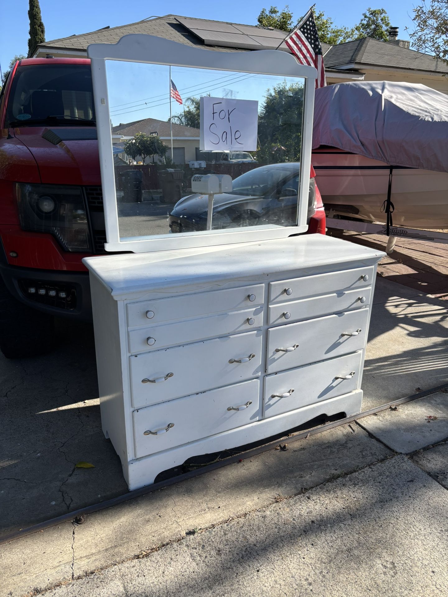 Antique Solid Wood Dresser & Mirror