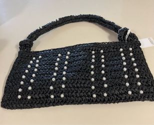 Urban Expressions Black Raffia Bag with beads