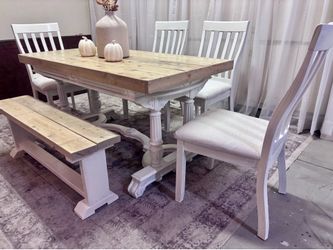 ♥️ custom table chairs bench dining sets made to order farmhouse boho mcm black white