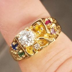 14k Diamond Ring .53 Carat Diamond  with Multiple Gemstones Handmade  - Size 8