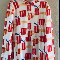 PUMA ESSENTIALESS +LOGO LAB BIG PUMA RED LOGO GRAPHIC ALL AROUND PULLOVER FLEECE MEN'S THICK HOODIE SWEATER SIZE LARGE RED/WHITE BRAND NEW WITH TAGS .